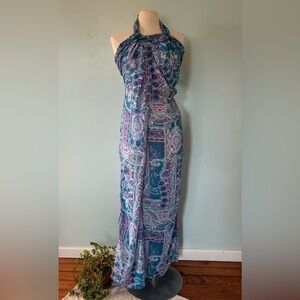 Vintage Maxi Halter Dress in Floral Paisley